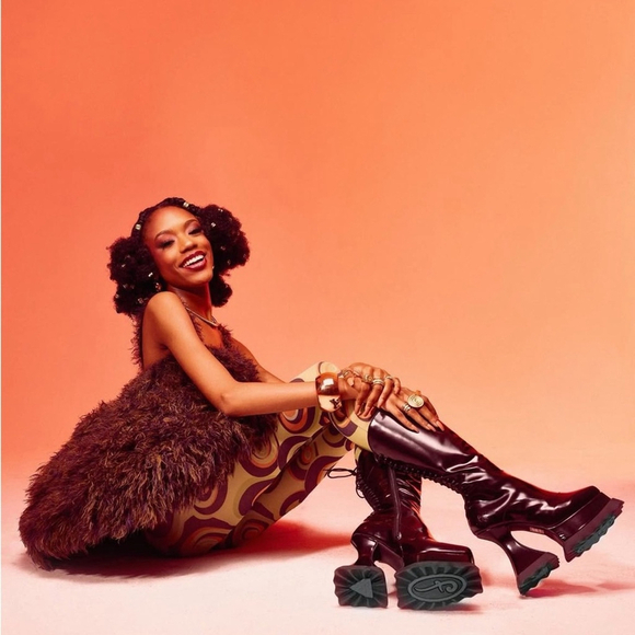 John Fluevog MUNSTER MAX MAGNOLIA ZIP-UP PLATFORM TALL BOOTS Size 8 - Picture 15 of 16